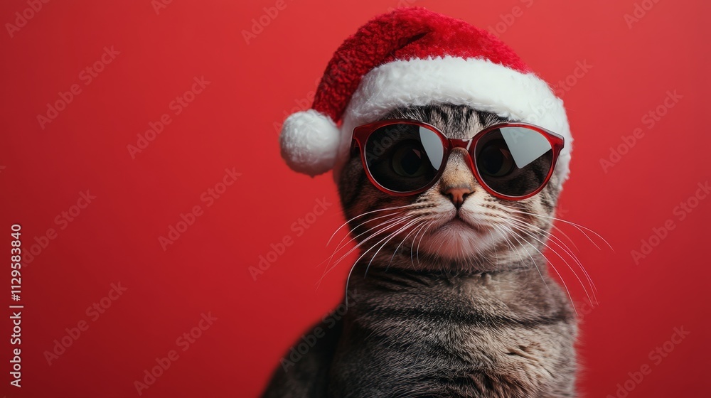 Cute Cat in Santa Hat and Sunglasses Cute Cat in Santa Hat and Sunglasses