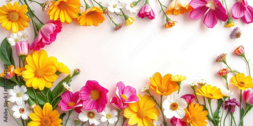 Vibrant spring flowers in full bloom set against a paper background, soft, artistic Vibrant spring flowers in full bloom set against a paper background, soft, artistic