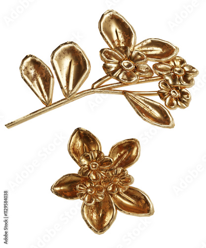 Bild auf Leinwand 3D rendered golden ornament isolated on transparent background