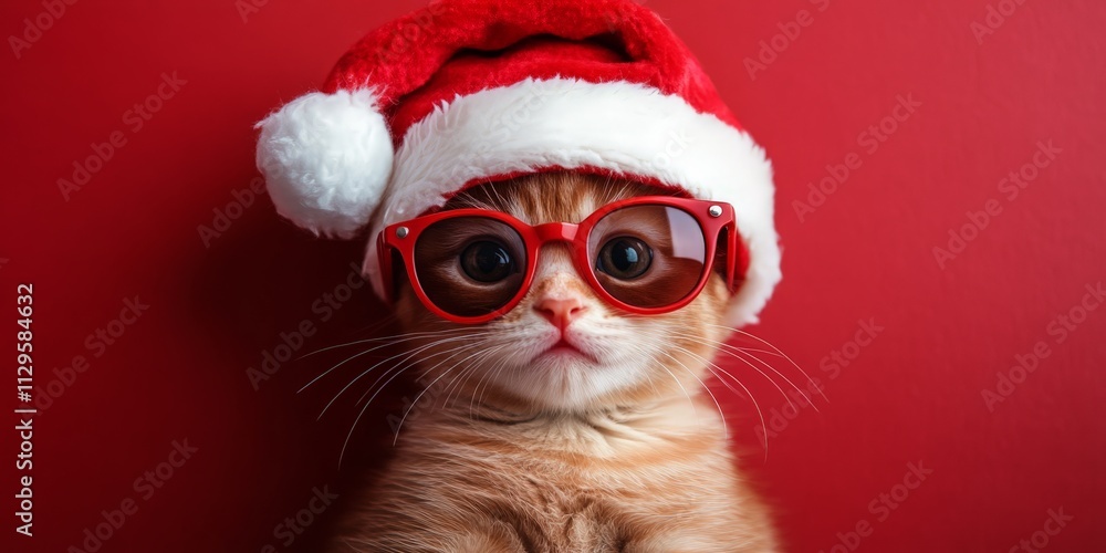 Cute Cat in Santa Hat and Sunglasses Cute Cat in Santa Hat and Sunglasses
