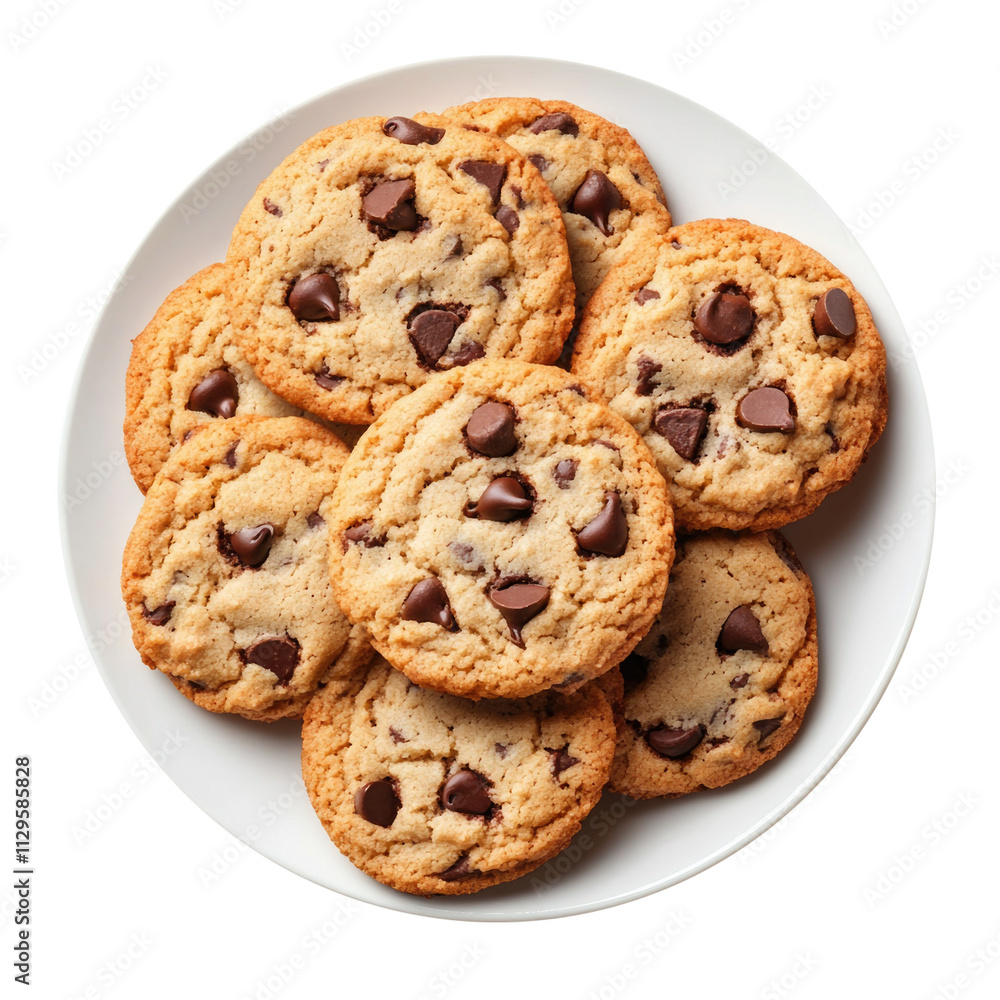 Delicious Plate of Chocolate Chip Cookies Isolated on a Transparent Background Delicious Plate of Chocolate Chip Cookies Isolated on a Transparent Background