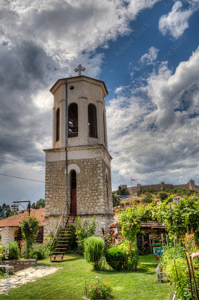 Fototapeta premium Church of Holy Mother of God Peribleptos, Saint Bogorodica Perivlepta, old town of Ohrid. Saints Constantine and Helen church ortodox. St Kliment, Macedonia.