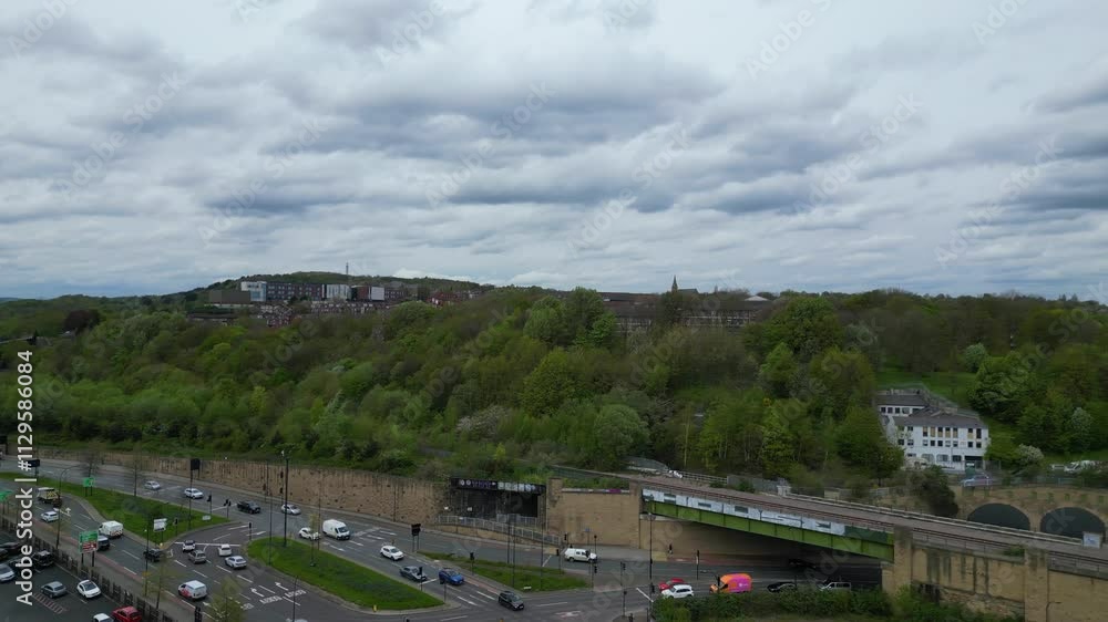High Angle View of Historical Sheffield City Which is Located at English county of South Yorkshire United Kingdom. Aerial View of City Was Captured with Drone's Camera on April 29th, 2024 High Angle View of Historical Sheffield City Which is Located at English county of South Yorkshire United Kingdom. Aerial View of City Was Captured with Drone's Camera on April 29th, 2024