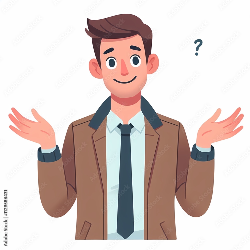 Confused Man Shrugging in Flat Style on White Background - Isolated Illustration Confused Man Shrugging in Flat Style on White Background - Isolated Illustration