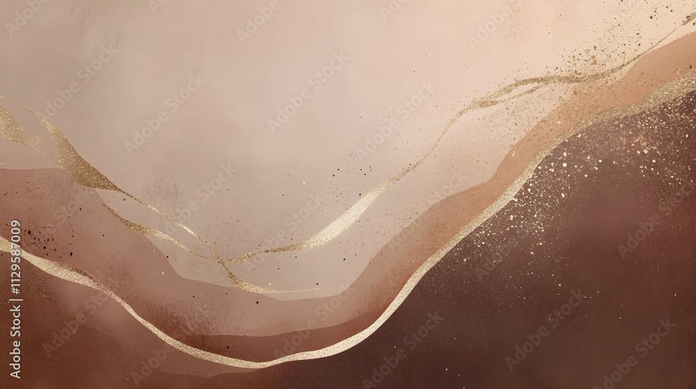 Obraz premium Rich mocha mousse color of the year abstract background with brown, gold lines and beige hues.