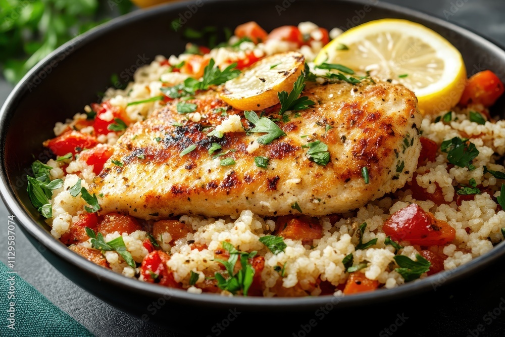 Couscous and lemon with chicken fillet Couscous and lemon with chicken fillet