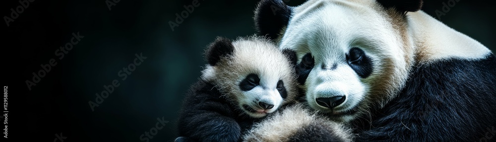 Mother Panda Snuggling Her Newborn Cub Mother Panda Snuggling Her Newborn Cub