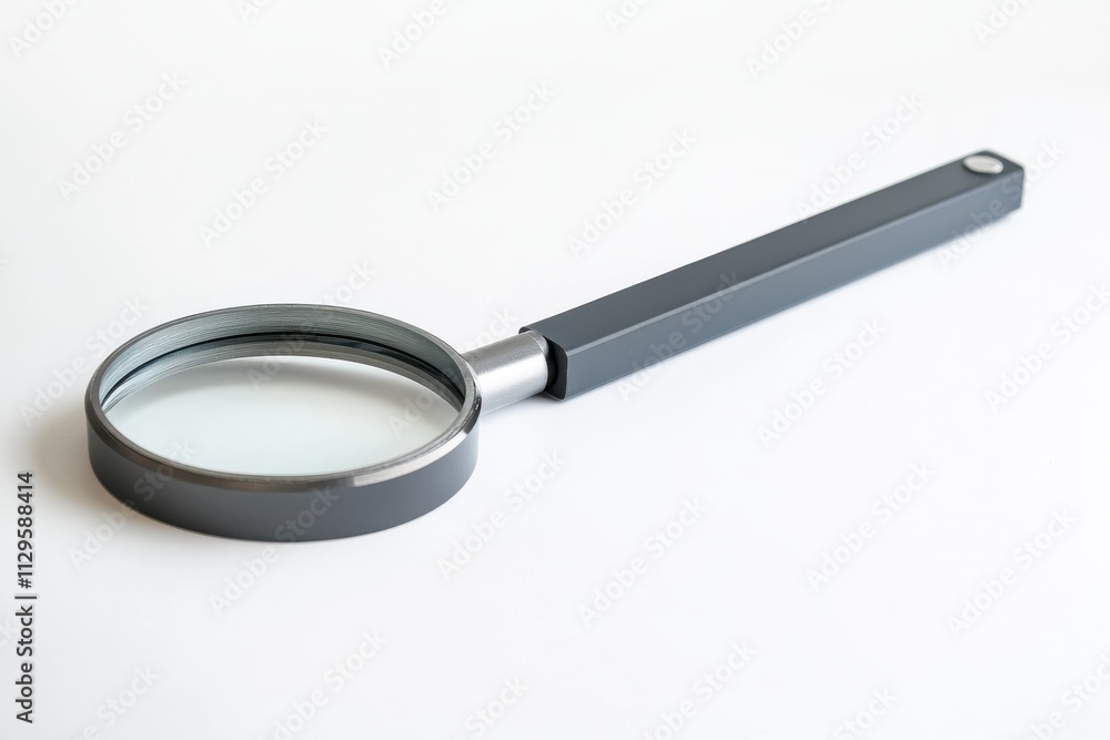 Gray magnifying glass with metallic frame, isolated on white background Gray magnifying glass with metallic frame, isolated on white background