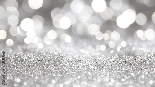 A white and silver glitter bokeh texture for a Christmas-themed abstract background.