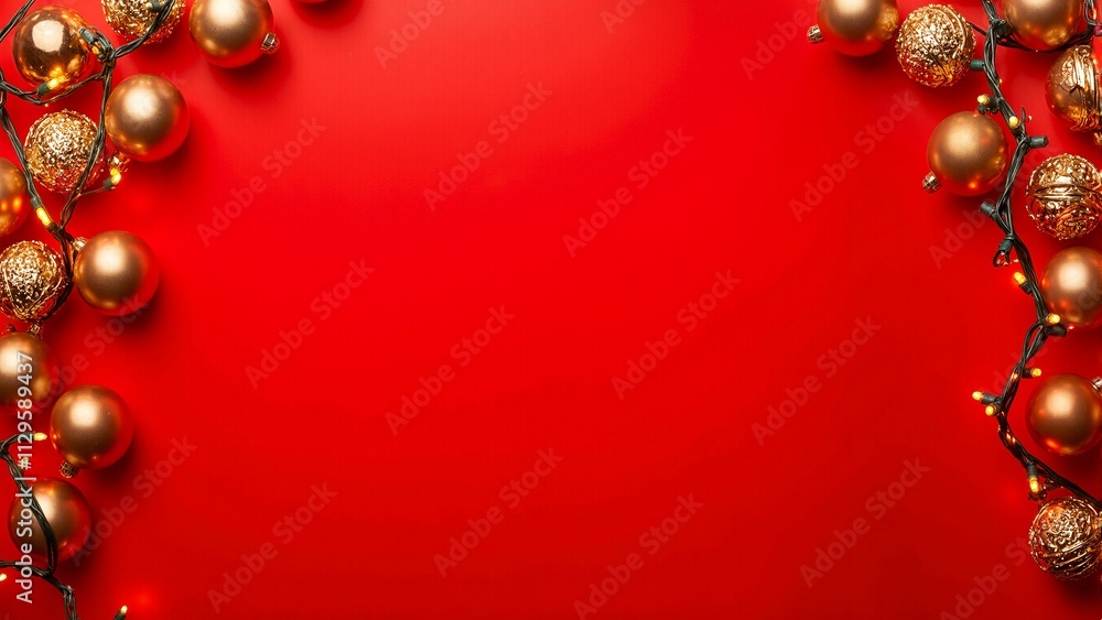 Festive red and gold Christmas backdrop with twinkling lights Festive red and gold Christmas backdrop with twinkling lights