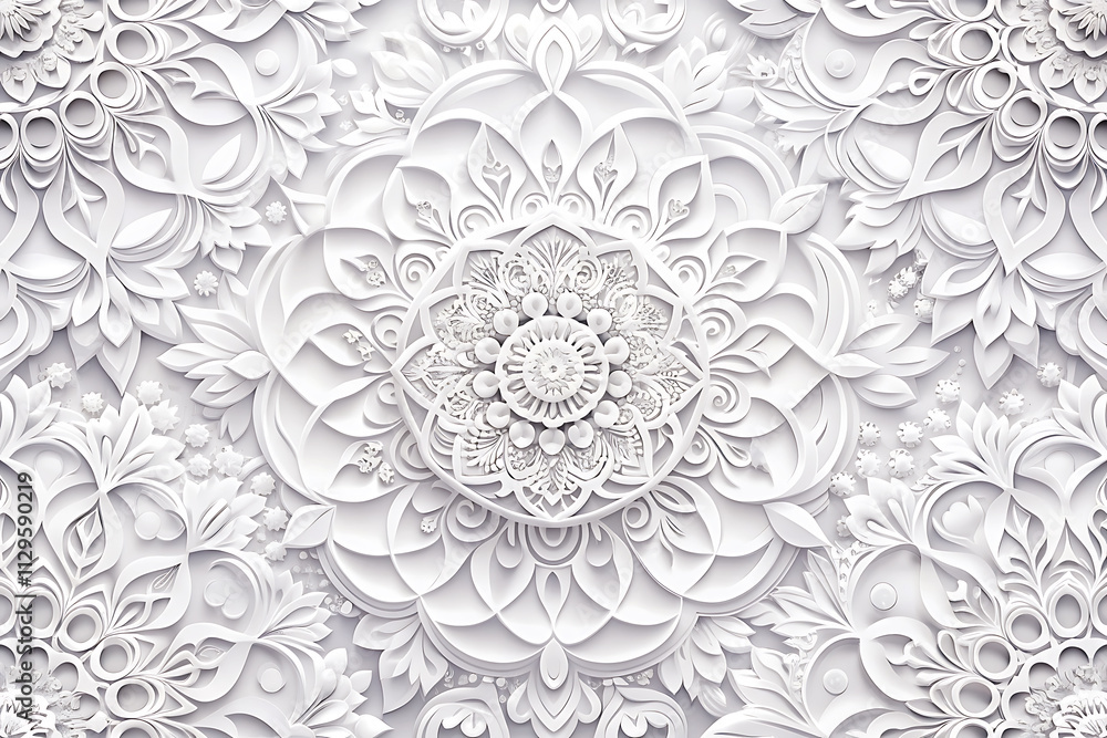 Intricate white abstract patterns on a smooth white background. Intricate white abstract patterns on a smooth white background.
