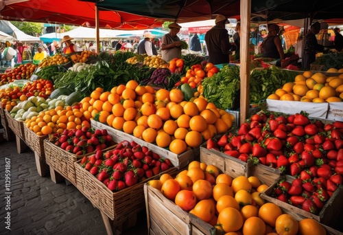 colorful display fresh seasonal organic produce showcasing variety fruits vegetables bountiful market setup, assortment, harvest, nutrition, vibrant, exotic