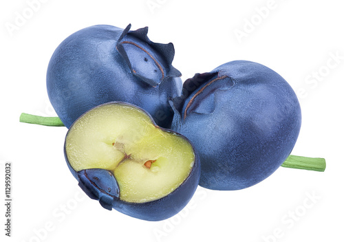 fresh blueberry and half isolated on white background closeup with  full depth of field