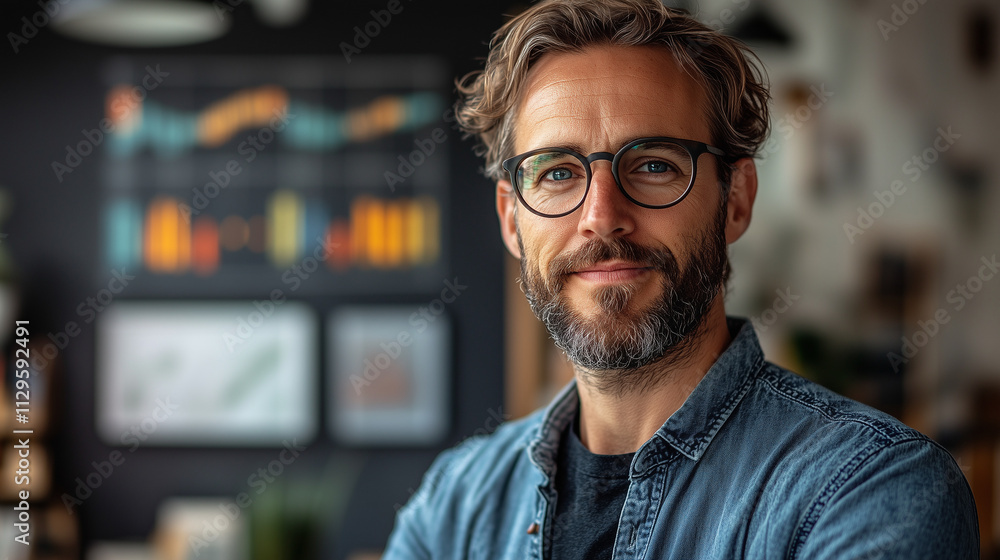 A professional standing in front of a minimalist graph showing positive growth. A professional standing in front of a minimalist graph showing positive growth.
