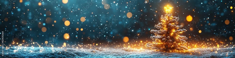 Festive Holiday Scene with Christmas Tree and Confetti, Moody Blue Background for Celebration and Party Themes Festive Holiday Scene with Christmas Tree and Confetti, Moody Blue Background for Celebration and Party Themes