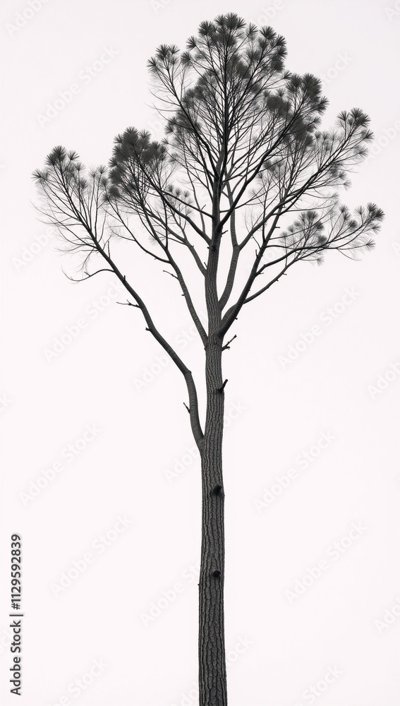 Obraz premium A solitary tree depicted against a stark white backdrop