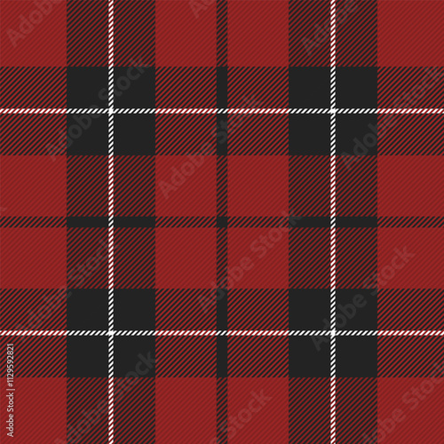 Christmas and new year tartan plaid. Scottish pattern in black, red and white cage. Scottish cage. Traditional Scottish checkered background. Seamless fabric texture. Vector illustration