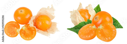 Cape gooseberry or physalis isolated on white background wit full depth of field. Top view. Flat lay