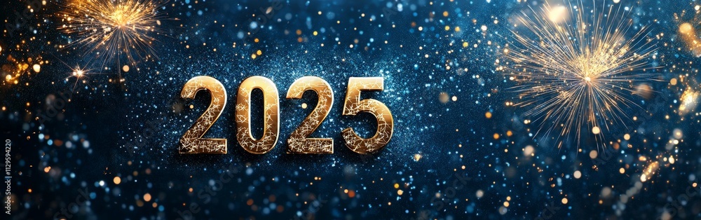 Bright Golden 2025 Numbers with Fireworks Display Bright Golden 2025 Numbers with Fireworks Display
