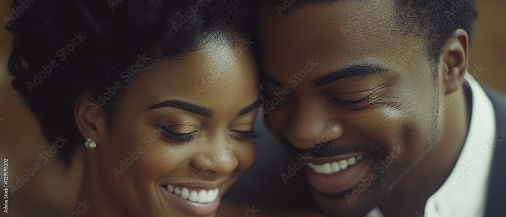 Two people share a joyful moment, smiling closely in a warmly lit environment, celebrating love and connection at a casual gathering Two people share a joyful moment, smiling closely in a warmly lit environment, celebrating love and connection at a casual gathering