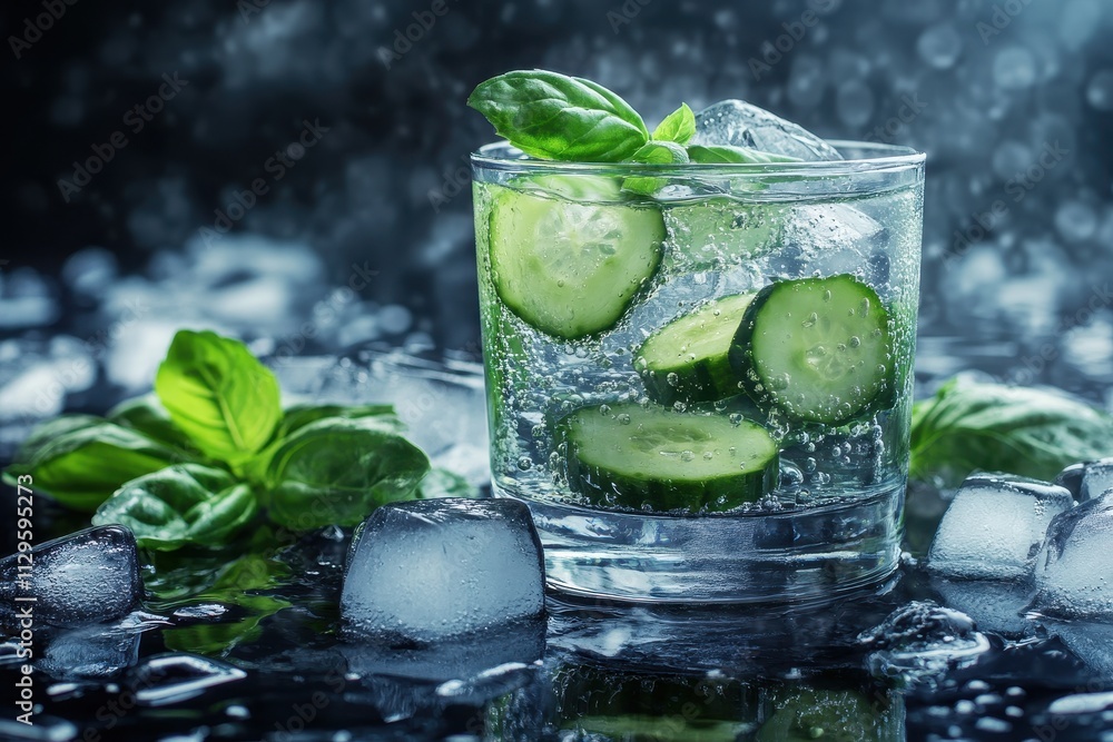 Cucumber gin tonic A refreshing cocktail of dry gin tonic fresh cucumber ice and basil Cucumber gin tonic A refreshing cocktail of dry gin tonic fresh cucumber ice and basil