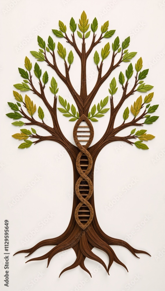Fototapeta premium Illustration showcasing familial connections through an intricate family tree and DNA symbols representing both ancestry and heritage Concept Family Tree DNA Symbol