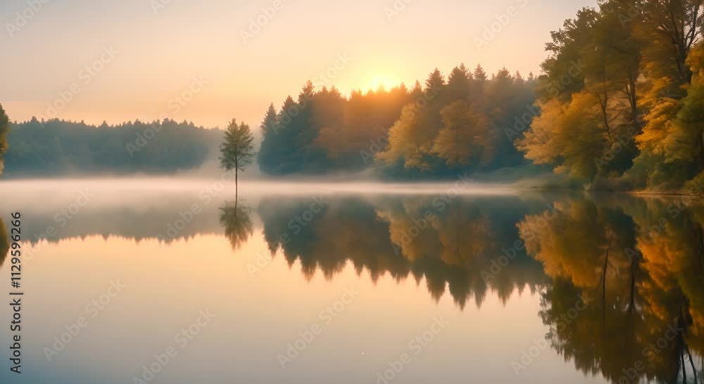 Serene Autumn Sunrise with Floating Leaves on Tranquil Water 4K Serene Autumn Sunrise with Floating Leaves on Tranquil Water 4K