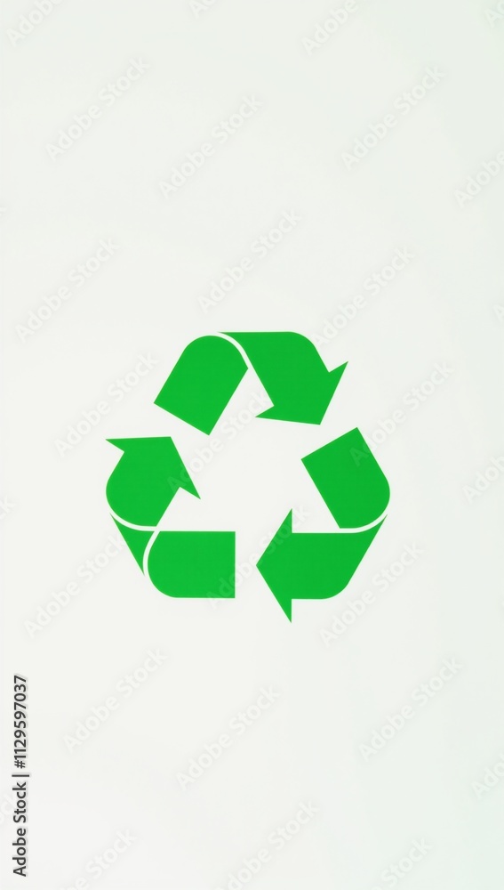Recycling symbol with green color on pure-white backdrop represents environmental sustainability concept Recycling symbol with green color on pure-white backdrop represents environmental sustainability concept