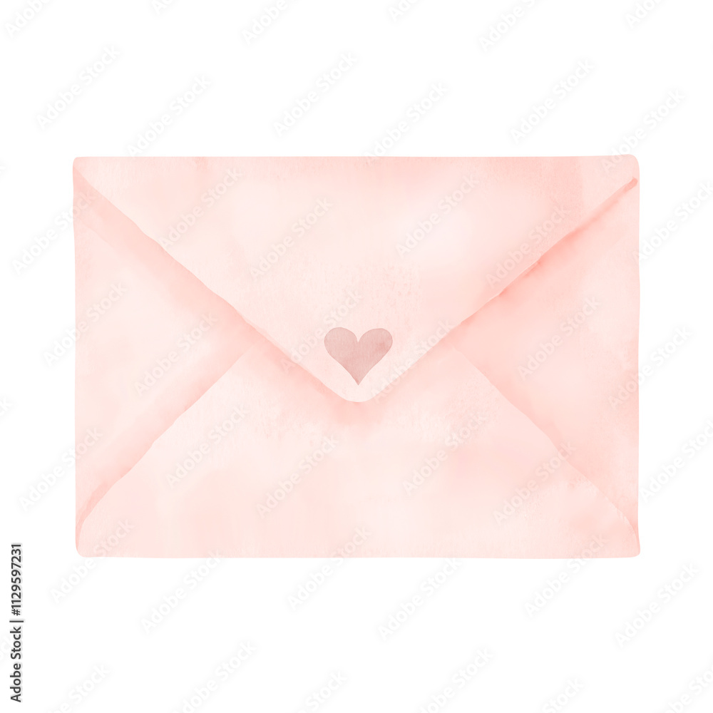 Cute pink valentine envelope for a festive mood. Watercolor digital illustration. Sealed envelope with a small heart isolated on a white background. For a children's theme and Valentine's day Cute pink valentine envelope for a festive mood. Watercolor digital illustration. Sealed envelope with a small heart isolated on a white background. For a children's theme and Valentine's day