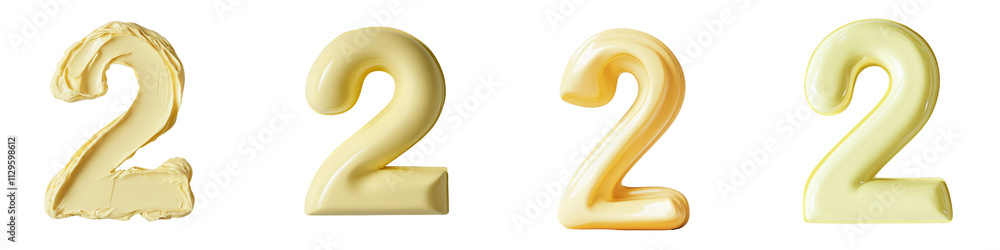 Number 2, made with soft pastel yellow shapes, logotype, Two isolated on a transparent background Number 2, made with soft pastel yellow shapes, logotype, Two isolated on a transparent background