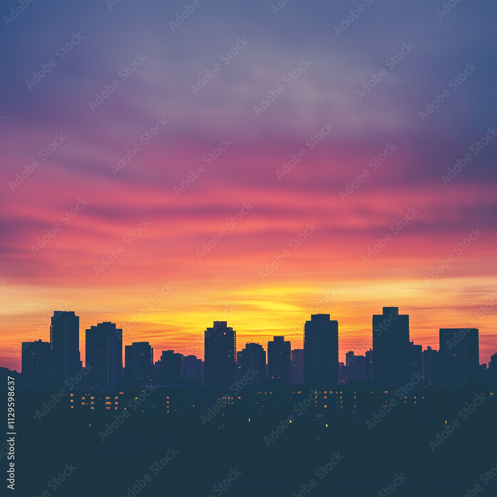 Obraz premium Urban skyline at sunrise