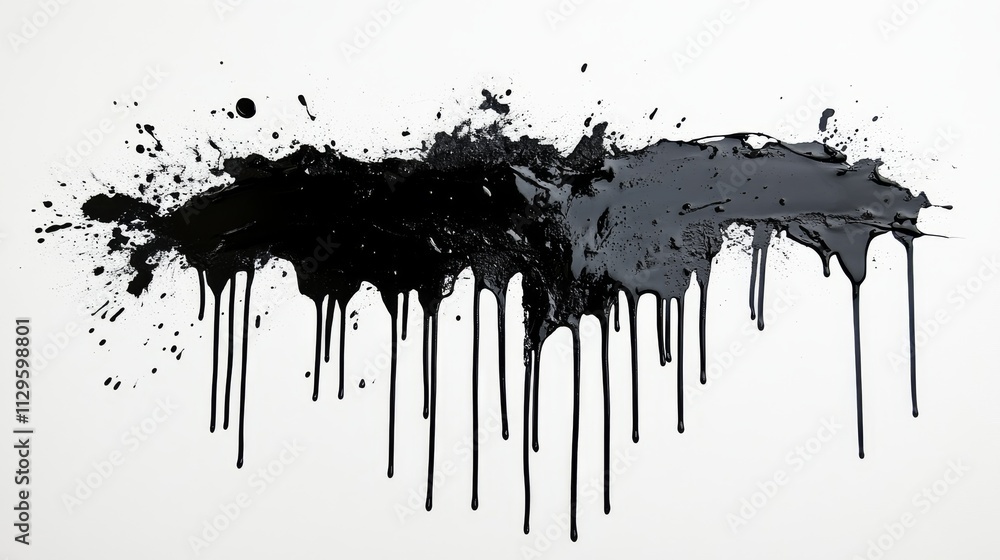 Black Paint Streak with Drips on White. Black Paint Streak with Drips on White.