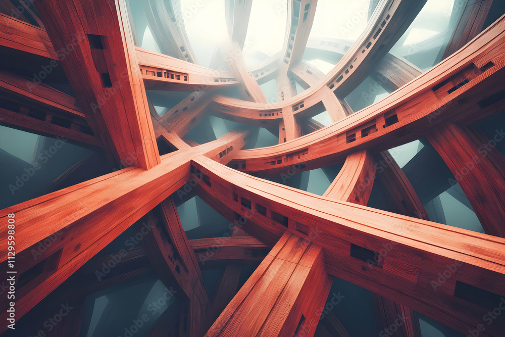 Abstract swirling wooden structure, intricate design, complex curves, dark background. Abstract swirling wooden structure, intricate design, complex curves, dark background.