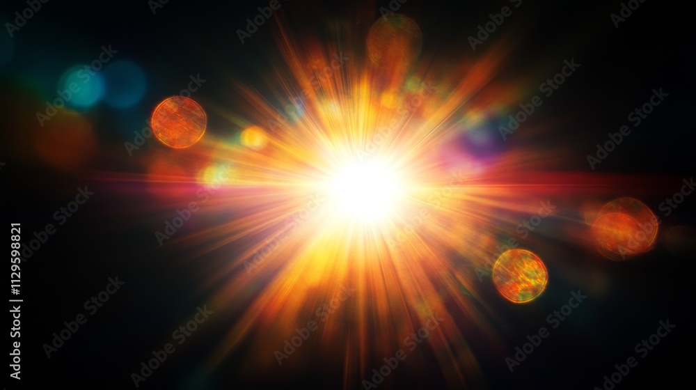 Bright Light Burst with Colorful Bokeh. Bright Light Burst with Colorful Bokeh.