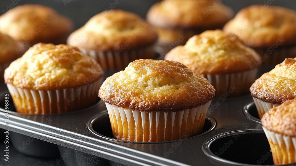 Freshly baked muffins resting in a muffin pan, showcasing their golden, inviting texture and soft appearance, symbolizing warmth, comfort, and the satisfaction of homemade goodness Freshly baked muffins resting in a muffin pan, showcasing their golden, inviting texture and soft appearance, symbolizing warmth, comfort, and the satisfaction of homemade goodness