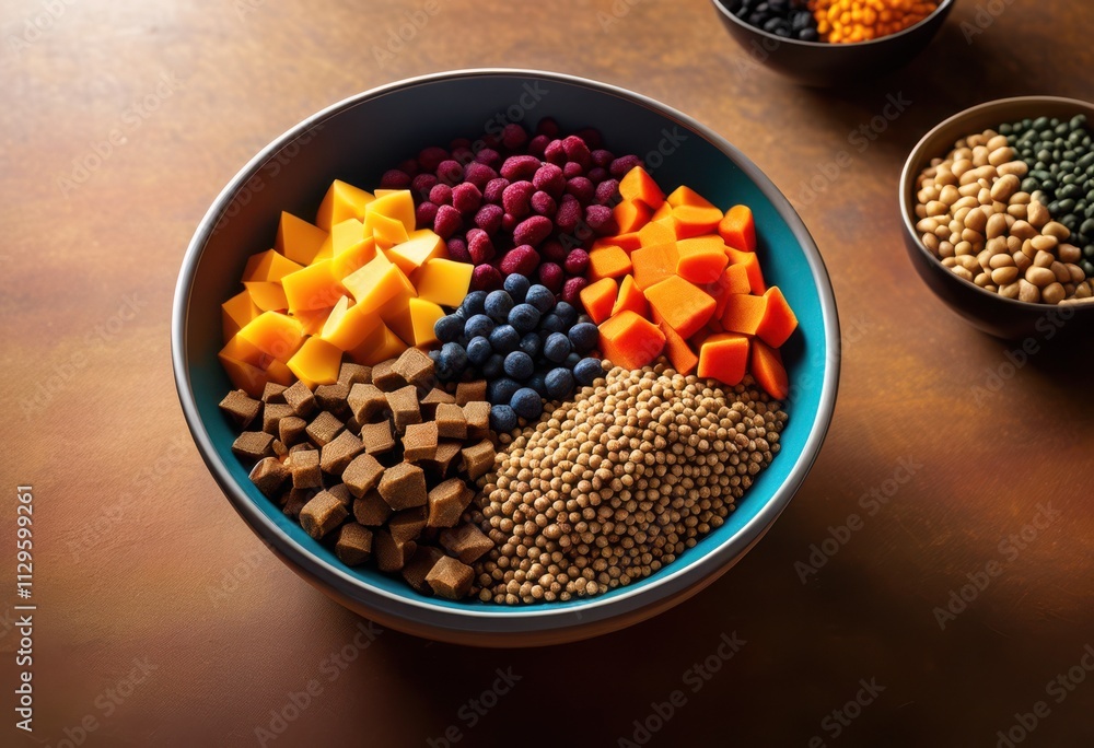close view vibrant textured healthy dog kibble highlighting colors shapes visual appeal nutritional composition, food, dry, crunchy, pellet, quality close view vibrant textured healthy dog kibble highlighting colors shapes visual appeal nutritional composition, food, dry, crunchy, pellet, quality
