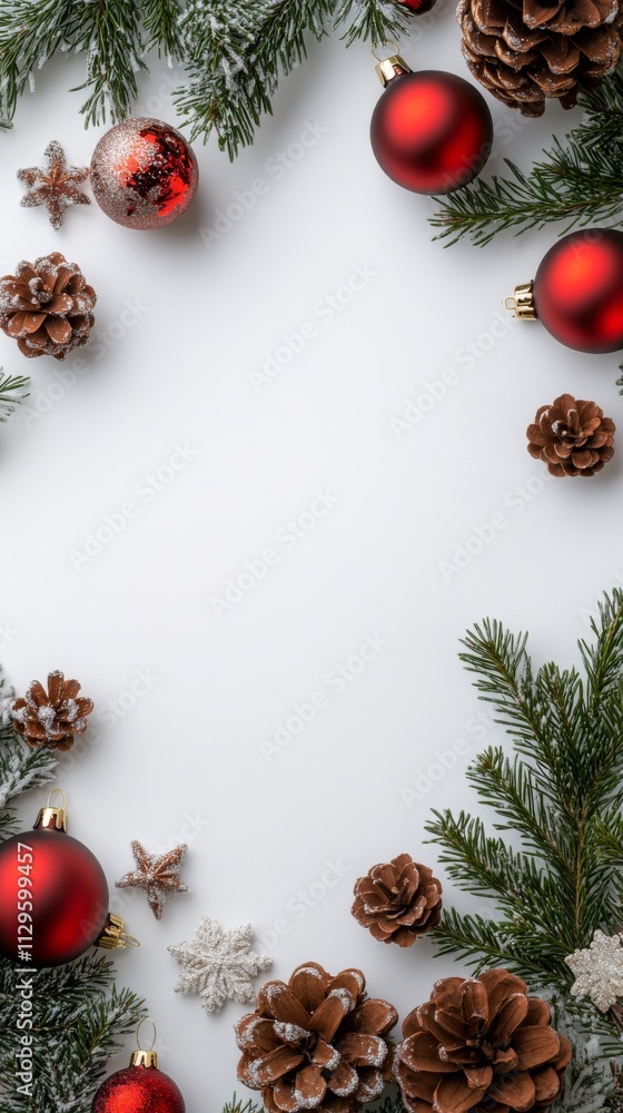 Christmas Pine and Baubles Border Design. Christmas Pine and Baubles Border Design.