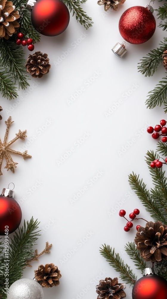 Christmas Pine and Baubles Border Design. Christmas Pine and Baubles Border Design.