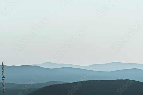 minimalist, photography, a minimalist mountain range with crisp lines and sparse vegetation, distant view.