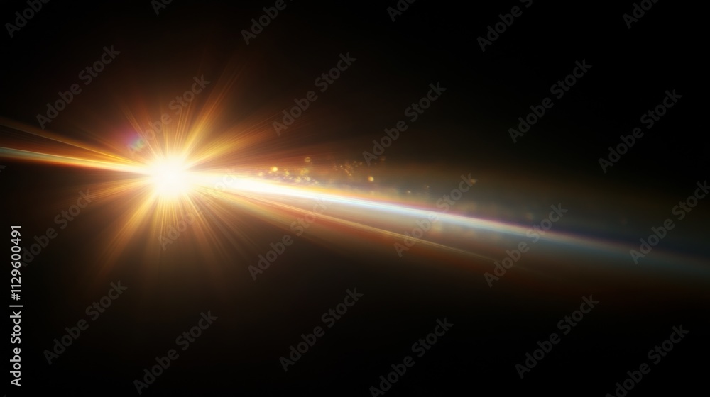 Bright Lens Flare on Dark Backdrop. Bright Lens Flare on Dark Backdrop.
