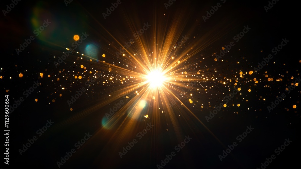 Golden Light Burst with Sparkling Particles. Golden Light Burst with Sparkling Particles.