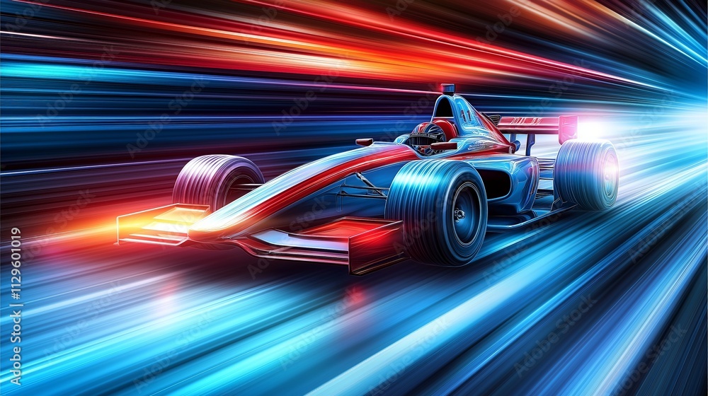 Futuristic race car speeding through neon lights, symbolizing speed, innovation, and technological advancement in motorsport and cutting-edge vehicle design Futuristic race car speeding through neon lights, symbolizing speed, innovation, and technological advancement in motorsport and cutting-edge vehicle design