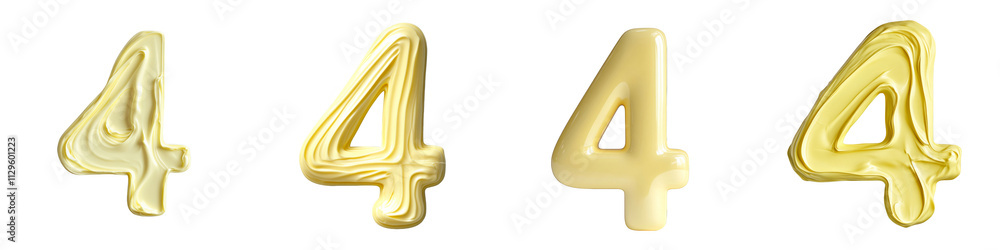 Number 4, made with soft pastel yellow shapes, logotype, Four isolated on a transparent background Number 4, made with soft pastel yellow shapes, logotype, Four isolated on a transparent background