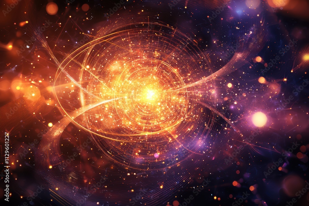 A vibrant cosmic swirl of light and energy, depicting the beauty of the universe with glowing particles and stellar formations. A vibrant cosmic swirl of light and energy, depicting the beauty of the universe with glowing particles and stellar formations.