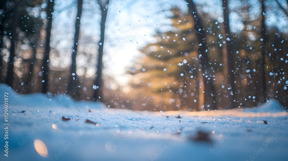 Winter Snowflakes Falling in Forest Sunlight Winter Snowflakes Falling in Forest Sunlight