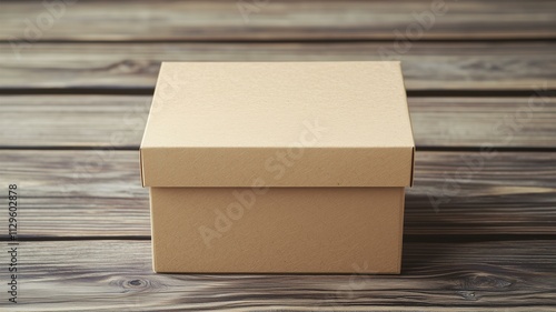 A photorealistic image of a kraft paper box with a flip lid and embossed texture on its surface 