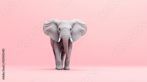 Graceful Elephant Against a Soft pink Peach Backdrop