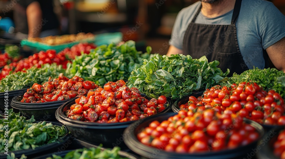 Vibrant Market Scene with Fresh Vegetables and Herbs Showcasing Organic Produce at a Local Farmers' Market Vibrant Market Scene with Fresh Vegetables and Herbs Showcasing Organic Produce at a Local Farmers' Market