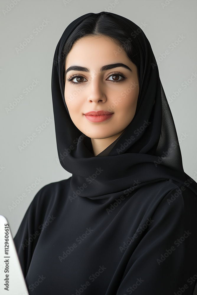 Middle Eastern woman working as a tech innovator in a professional environment Middle Eastern woman working as a tech innovator in a professional environment