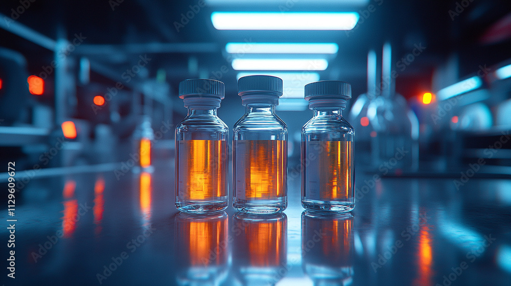 medical vials on a production line, symbolizing pharmaceutical manufacturing, precision, healthcare, and the importance of science in developing life-saving medications medical vials on a production line, symbolizing pharmaceutical manufacturing, precision, healthcare, and the importance of science in developing life-saving medications